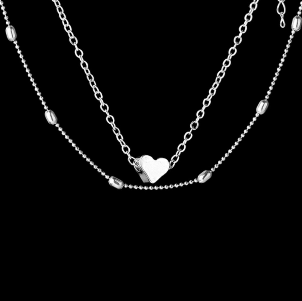 HP🌸Silver Layered chain beaded heart necklace - Picture 2 of 2